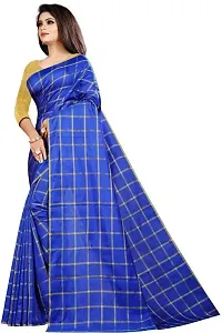 Stylish Blue Cotton Silk Saree With Blouse Piece For Women-thumb3