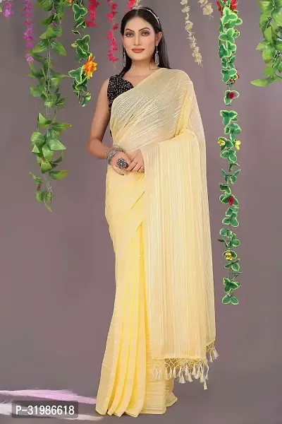 Stylish Yellow Chiffon Saree With Blouse Piece For Women-thumb0