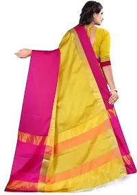 Stylish Yellow Cotton Silk Saree With Blouse Piece For Women-thumb2