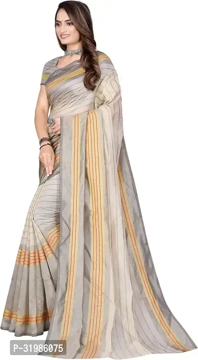 Stylish Grey Cotton Silk Saree With Blouse Piece For Women-thumb2