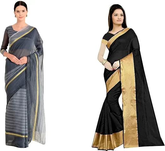 Women Stylish Silk Solid Saree with Blouse piece