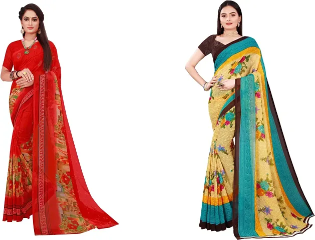 Stylish Georgette Saree With Blouse Piece For Women Pack Of 2