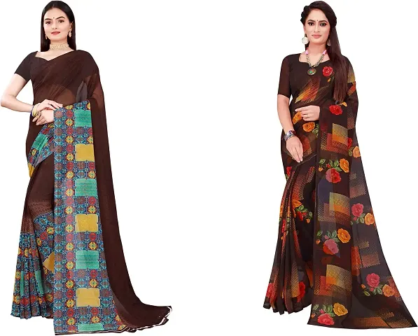 Stylish Fancy Georgette Saree With Blouse Piece Combo For Women Pack Of 2