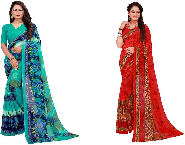 Stylish Fancy Georgette Saree With Blouse Piece For Women Pack Of 2