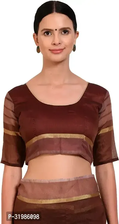 Stylish Brown Cotton Silk Saree With Blouse Piece For Women-thumb4