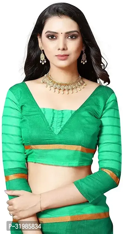 Stylish Green Cotton Silk Saree With Blouse Piece For Women-thumb4