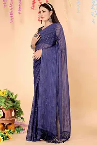 Stylish Navy Blue Chiffon Saree With Blouse Piece For Women-thumb1