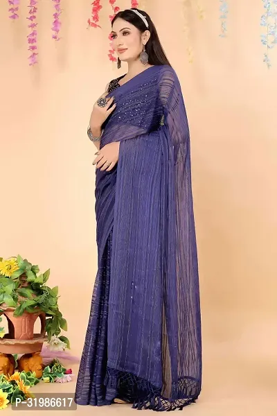 Stylish Navy Blue Chiffon Saree With Blouse Piece For Women-thumb2