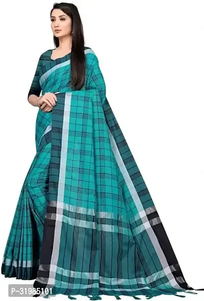 Stylish Green Cotton Silk Saree With Blouse Piece For Women-thumb2