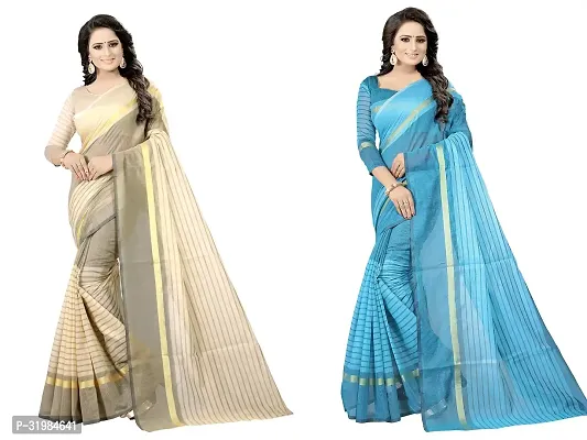 Stylish Multicoloured Cotton Silk Saree With Blouse Piece For Women Pack Of 2-thumb0