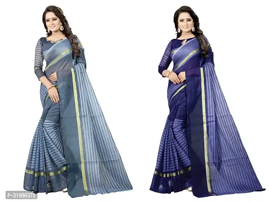 Stylish Multicoloured Cotton Silk Saree With Blouse Piece For Women Pack Of 2