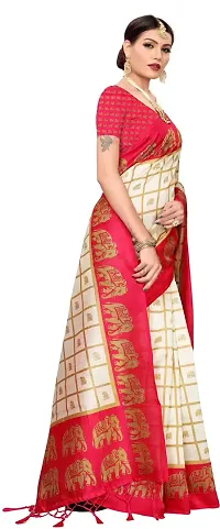 Stylish White Cotton Silk Saree With Blouse Piece For Women-thumb2