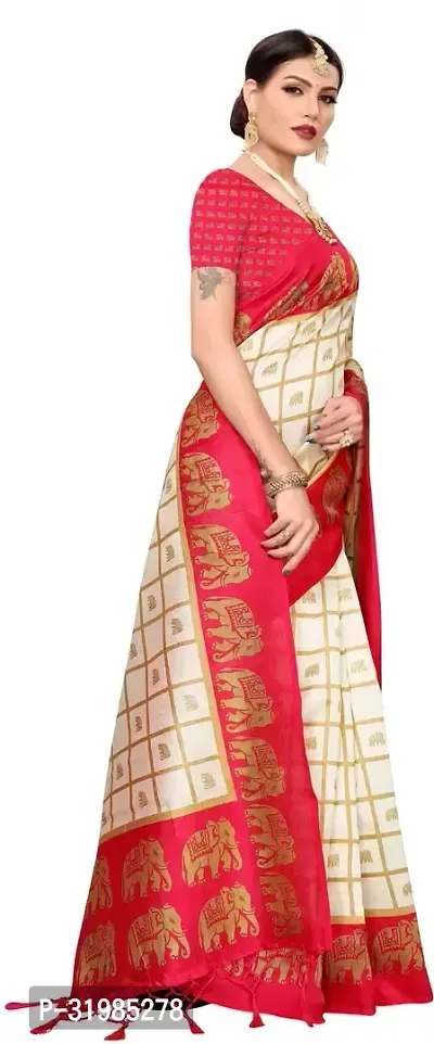 Stylish White Cotton Silk Saree With Blouse Piece For Women-thumb3