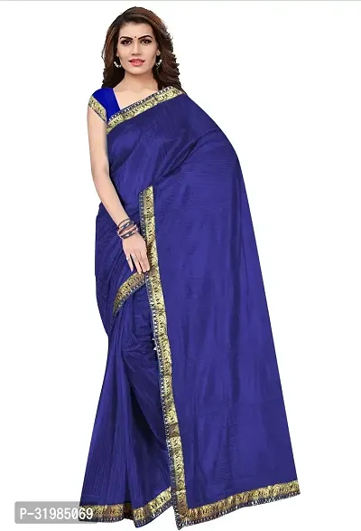 Stylish Navy Blue Cotton Silk Saree With Blouse Piece For Women