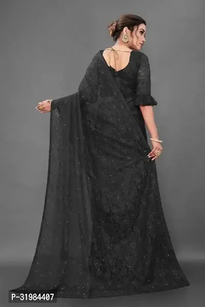 Stylish Black Net Saree With Blouse Piece For Women-thumb3