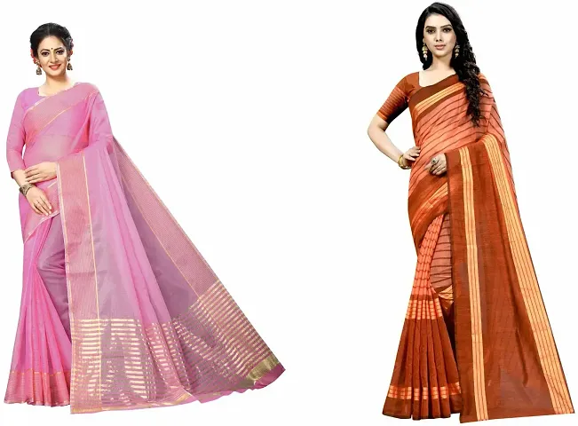 Beautiful Art Silk Saree with Blouse piece Pack Of 2