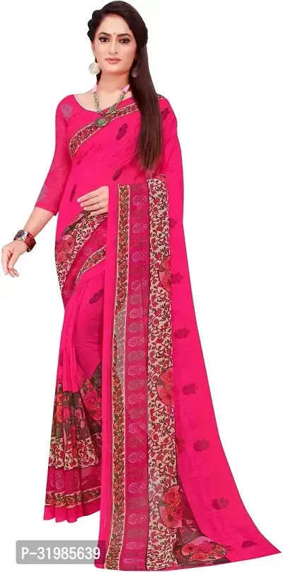 Stylish Pink Georgette Saree With Blouse Piece For Women-thumb0