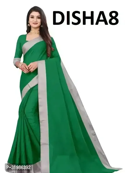 Stylish Green Cotton Silk Saree With Blouse Piece For Women