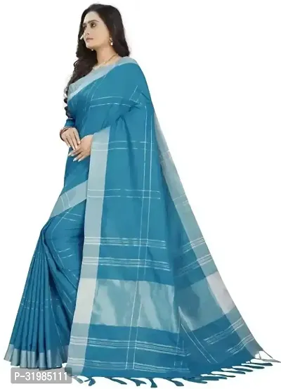 Stylish Teal Cotton Silk Saree With Blouse Piece For Women-thumb3