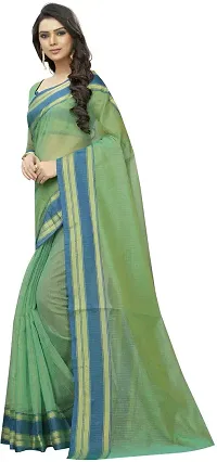 Stylish Green Cotton Silk Saree With Blouse Piece For Women-thumb1