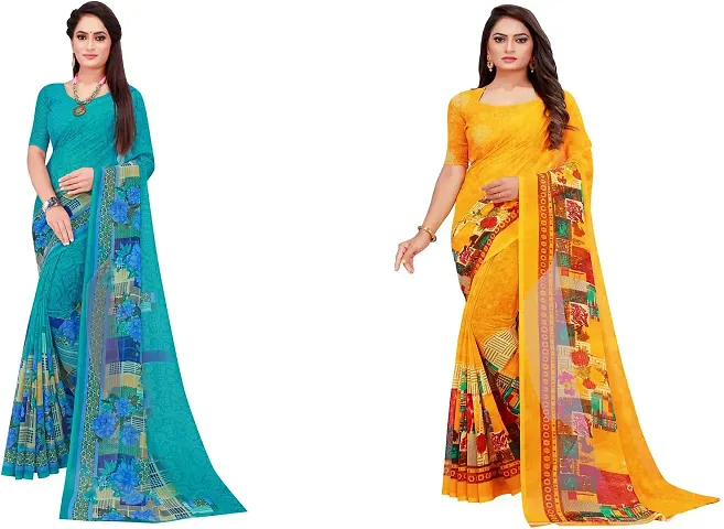 Stylish Fancy Georgette Saree With Blouse Piece Combo For Women Pack Of 2