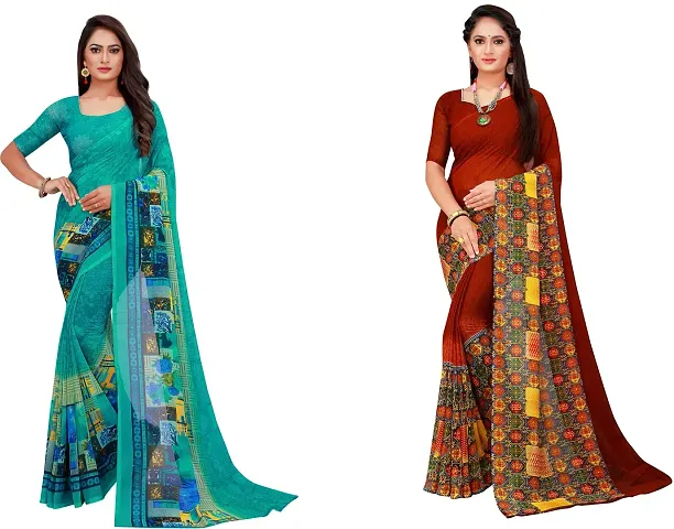 Stylish Georgette Saree With Blouse Piece For Women Pack Of 2