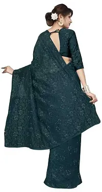 Stylish Green Net Saree With Blouse Piece For Women-thumb1