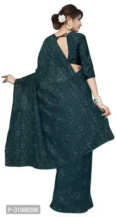 Stylish Green Net Saree With Blouse Piece For Women-thumb2