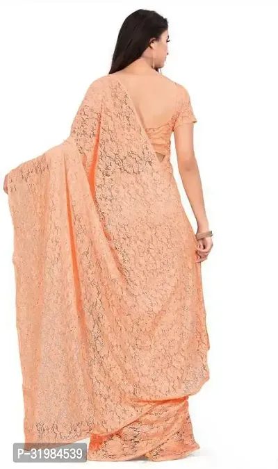 Stylish Peach Net Saree With Blouse Piece For Women-thumb2