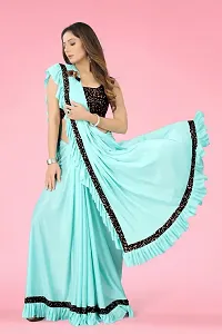 Stylish Turquoise Lycra Saree With Blouse Piece For Women-thumb4