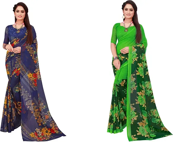 Elegant Daily Wear Georgette Women Saree With Blouse Piece -Pack Of 2