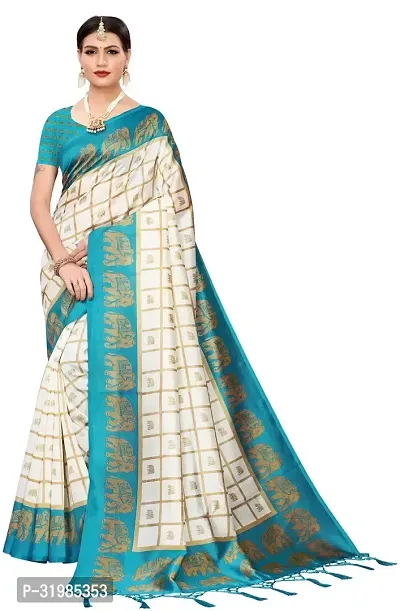 Stylish White Cotton Silk Saree With Blouse Piece For Women