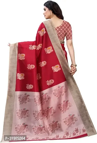 Stylish Red Cotton Silk Saree With Blouse Piece For Women-thumb4