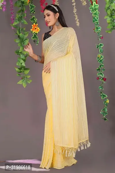 Stylish Yellow Chiffon Saree With Blouse Piece For Women-thumb2