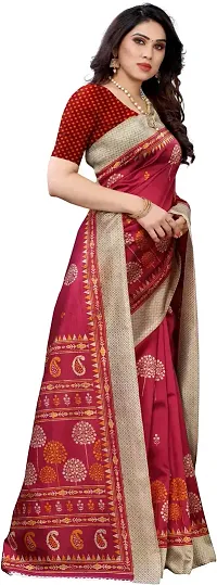 Stylish Red Cotton Silk Saree With Blouse Piece For Women-thumb3