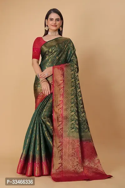 Beautiful Art Silk Jacquard Women Saree with Running Blouse-thumb0