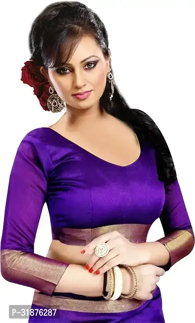 Stylish Lavender Cotton Silk Saree With Blouse Piece For Women-thumb4