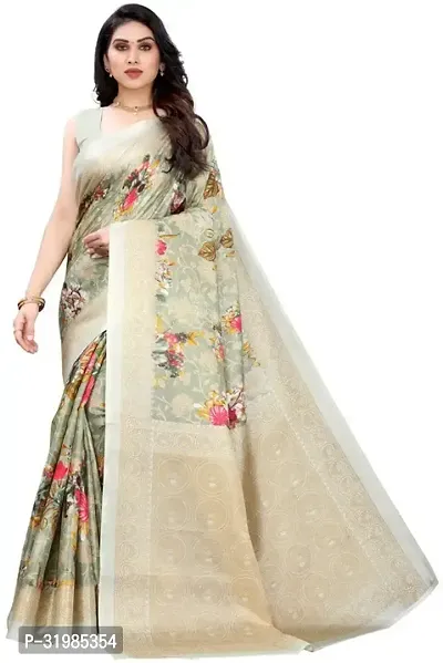 Stylish Off White Cotton Silk Saree With Blouse Piece For Women-thumb0