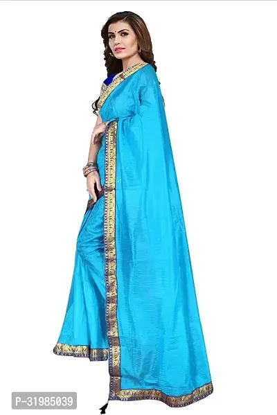 Stylish Blue Cotton Silk Saree With Blouse Piece For Women-thumb3