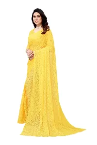 Stylish Yellow Net Saree With Blouse Piece For Women-thumb1