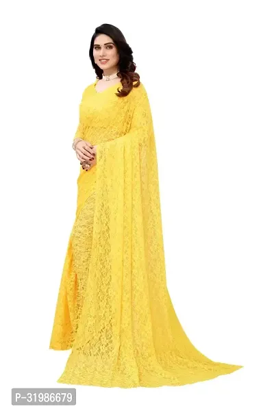 Stylish Yellow Net Saree With Blouse Piece For Women-thumb2