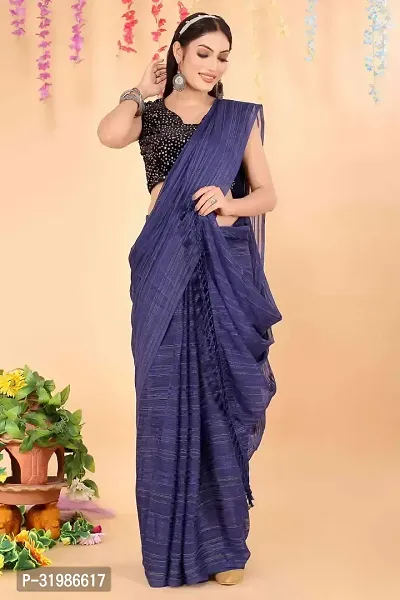 Stylish Navy Blue Chiffon Saree With Blouse Piece For Women-thumb4