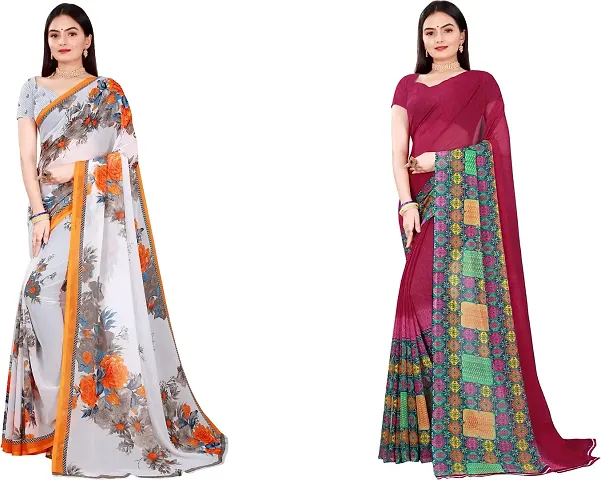 Elegant Daily Wear Georgette Women Saree With Blouse Piece -Pack Of 2