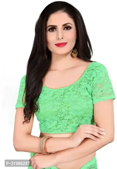 Stylish Green Net Saree With Blouse Piece For Women-thumb3