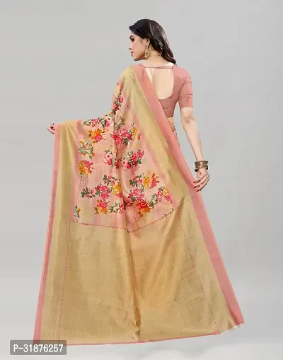 Stylish Peach Cotton Silk Saree With Blouse Piece For Women-thumb4