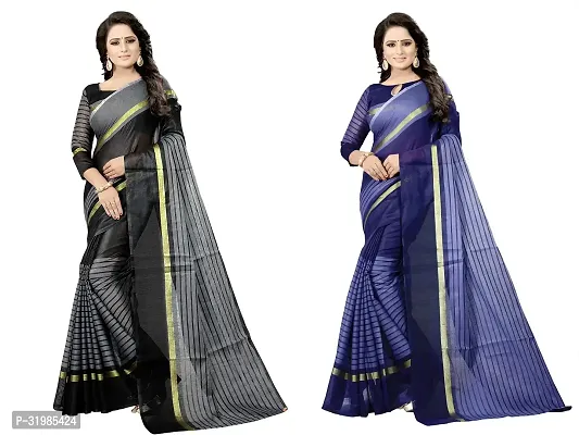 Stylish Multicoloured Cotton Silk Saree With Blouse Piece For Women Pack Of 2-thumb0