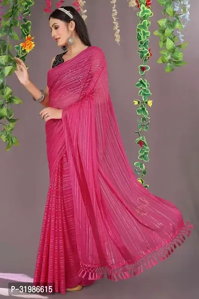 Stylish Pink Chiffon Saree With Blouse Piece For Women-thumb4