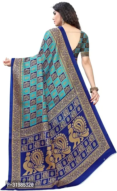 Stylish Blue Cotton Silk Saree With Blouse Piece For Women-thumb4