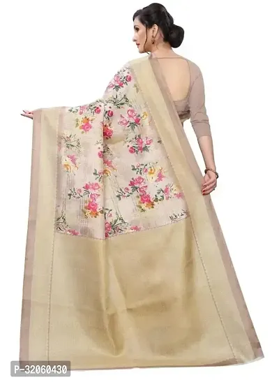 Stylish Art Silk Beige Printed Saree with Blouse piece For Women-thumb2