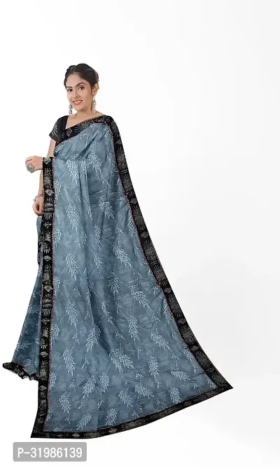 Stylish Grey Lycra Saree With Blouse Piece For Women-thumb2